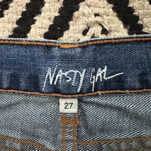 NWT Nasty Gal Blue Button Fly Distressed Boyfriend Jean Sz 27 Denim Mid Rise - Picture 4 of 5